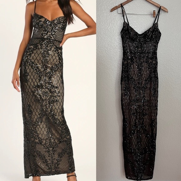 Moonlit Love Black Sequin Sleeveless Maxi Dress